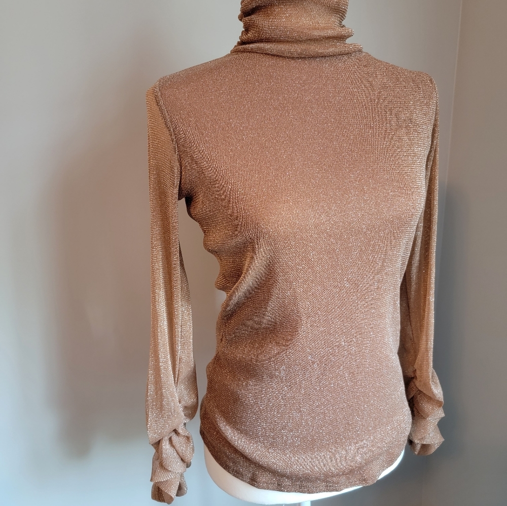 Bronze Mesh Turtleneck Longsleeve Top - Size Large
